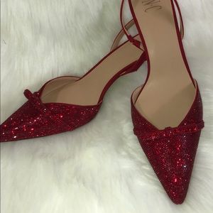 Red INC slingback embellished pumps